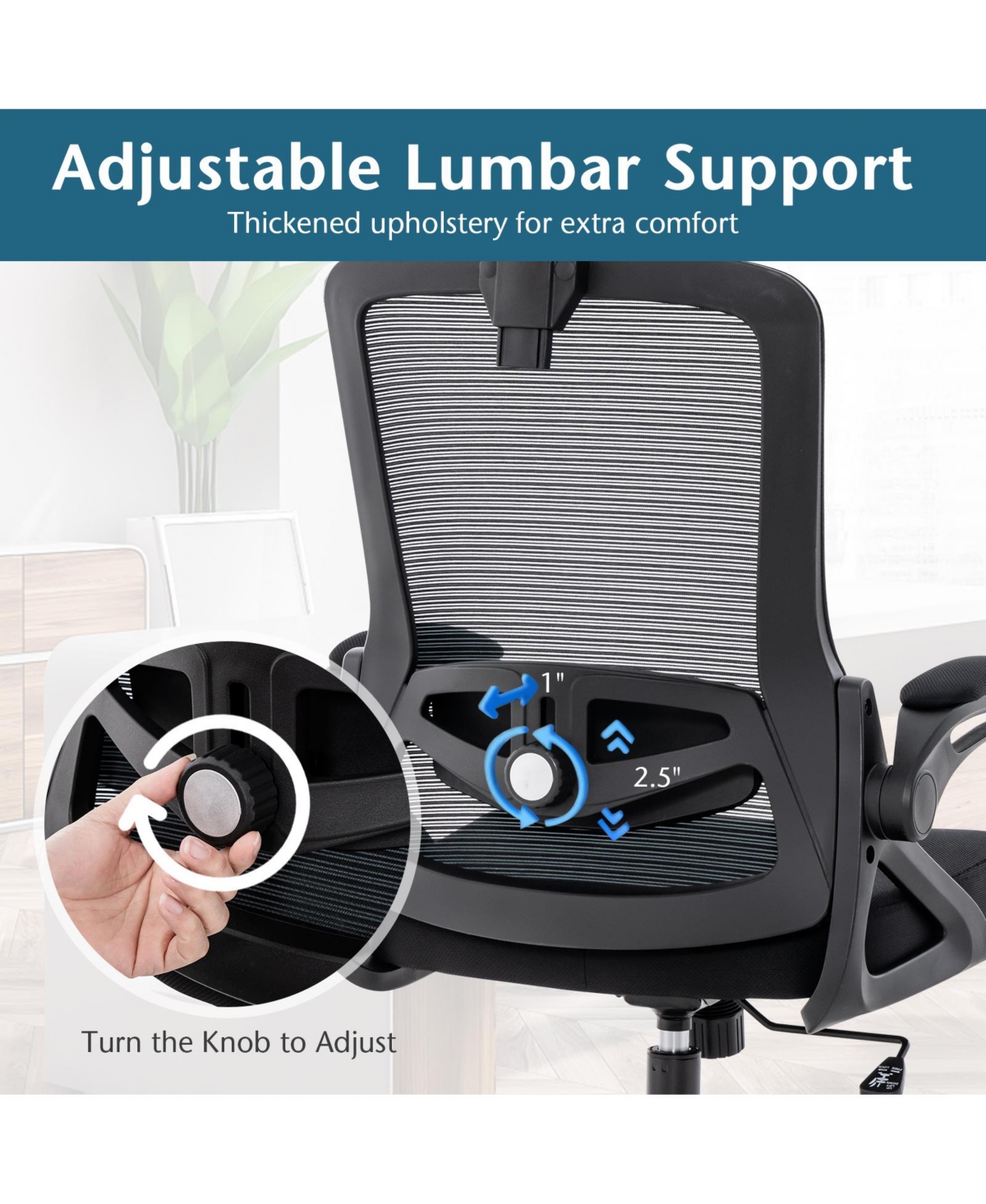Sugift Adjustable Swivel Task Chair Ergonomic Office Chair with Adjustable Lumbar Support