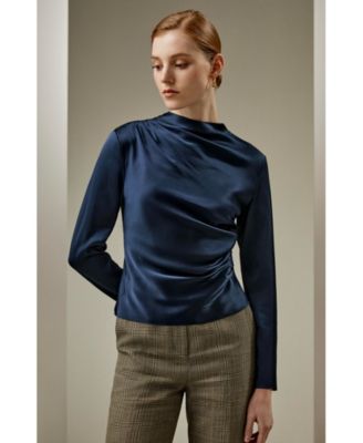 Oblique Wave Silk Blouse for Women