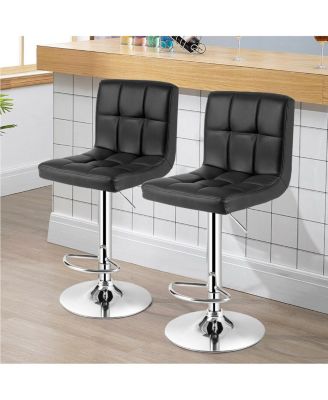 Set of 2 Square Swivel Adjustable Bar Stools with Back and Footrest