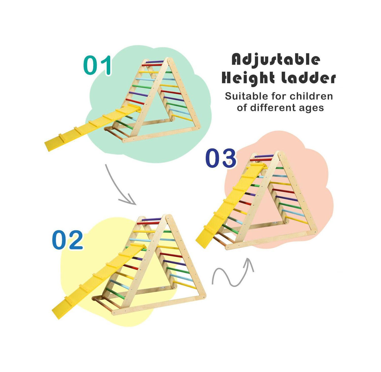 Foldable Wooden Triangle Climber with Reversible Ramp and Non-Toxic Finish for Toddlers Play