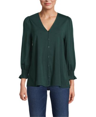 Women's Petite 3/4 Sleeve Lightweight Jersey Button Front Top