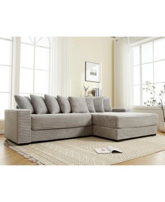 Cozy Grey Corduroy L-Shaped Sofa with Chaise, Armrests, and Pillows