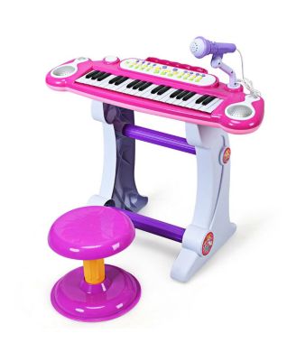 Kids Electronic Keyboard Piano MP3 Input 37 Key Microphone Stool Toy
