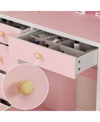 Light Mirror 5-Drawers White  Makeup Vanity Set Dressing Desk