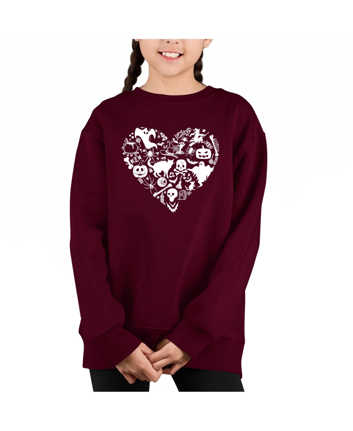 La Pop Art Girls Halloween Heart Word Art Crewneck Sweatshirt