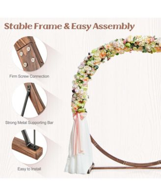 7.4 FT Round Wedding Arch Wooden Arbor Backdrop Stand with Triangular-Shaped Base