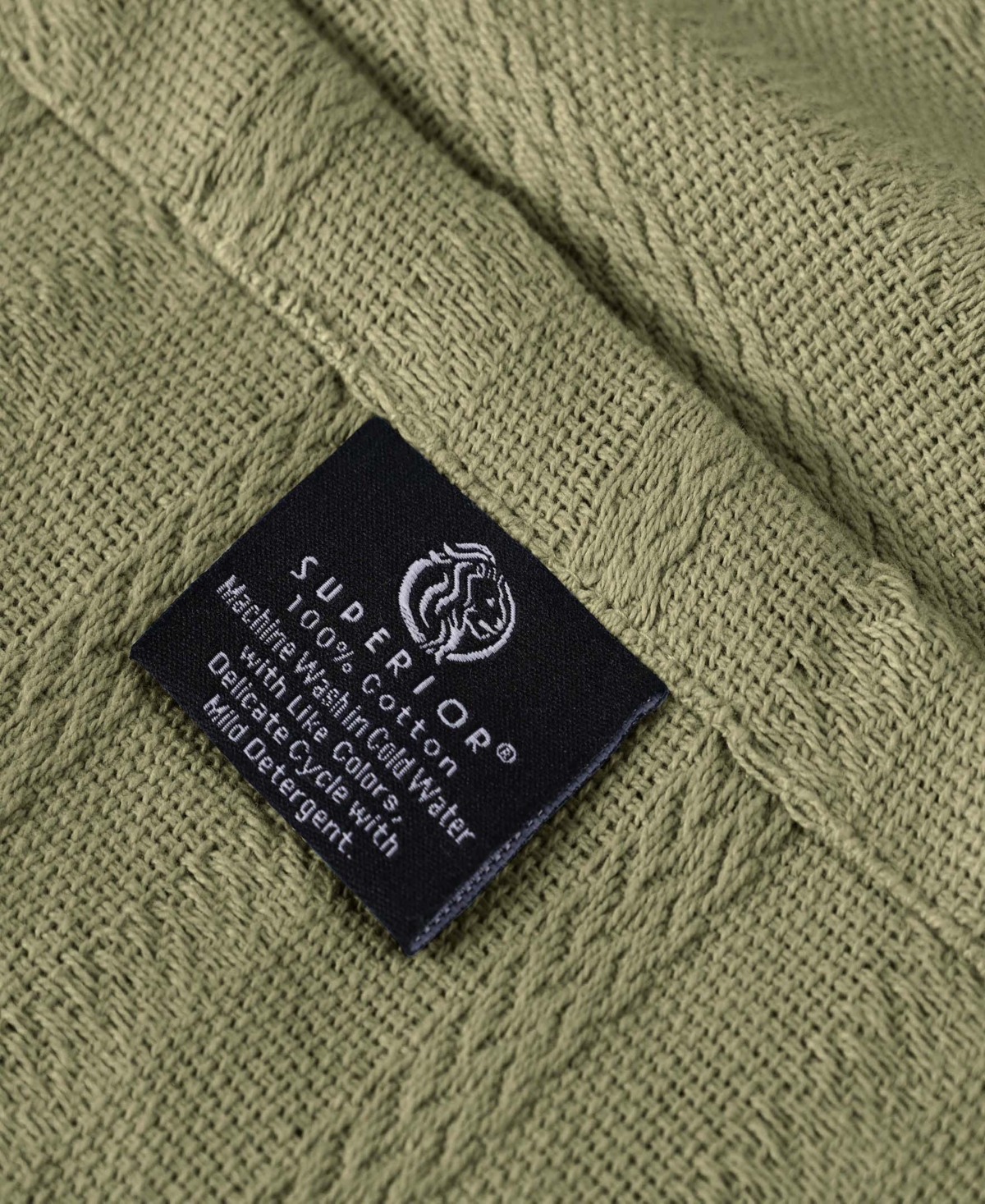 Shop Superior Clara Cotton Textured Striped Lightweight Woven Blanket, California King In Sage