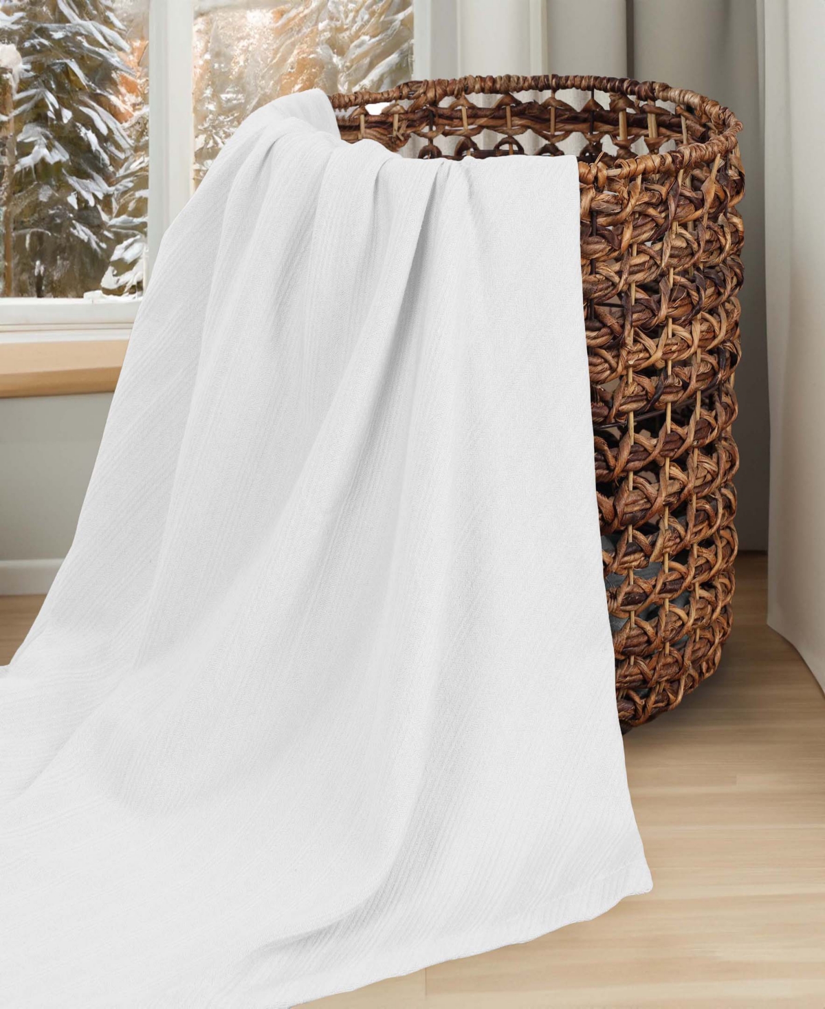 Superior Milan Cotton Jacquard Dobby Weave Textured Striped Lightweight Woven Blanket, Twin In White