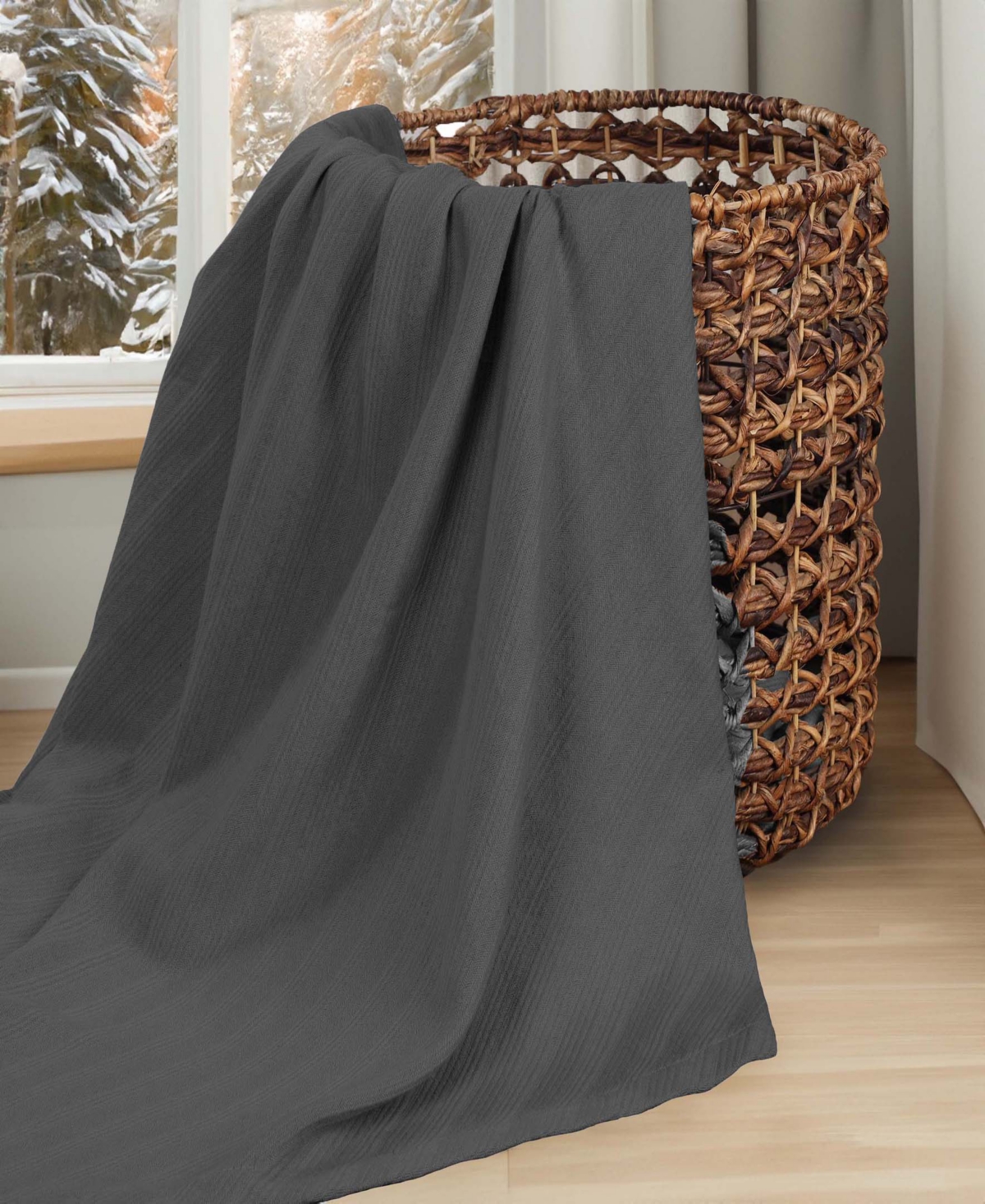 Superior Milan Cotton Jacquard Dobby Weave Textured Striped Lightweight Woven Throw, 50" X 60" In Charcoal