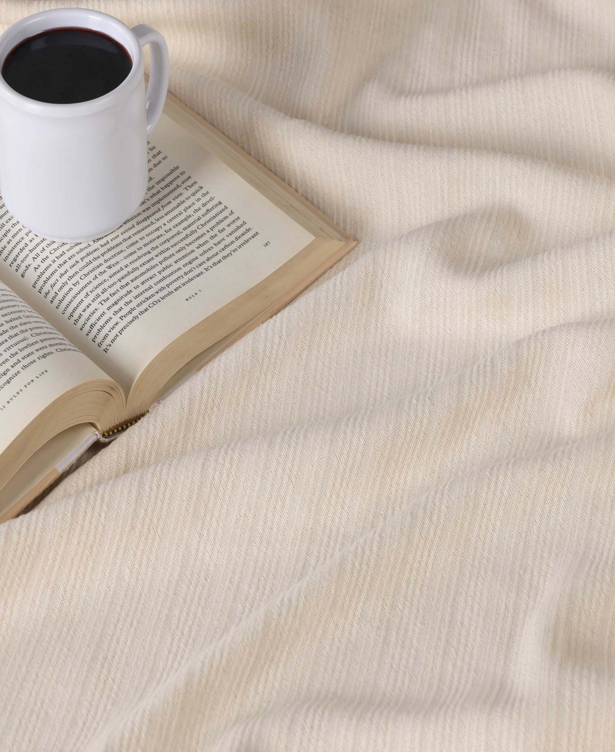 Superior Milan Cotton Jacquard Dobby Weave Textured Striped Lightweight Woven Blanket, Twin In Ivory