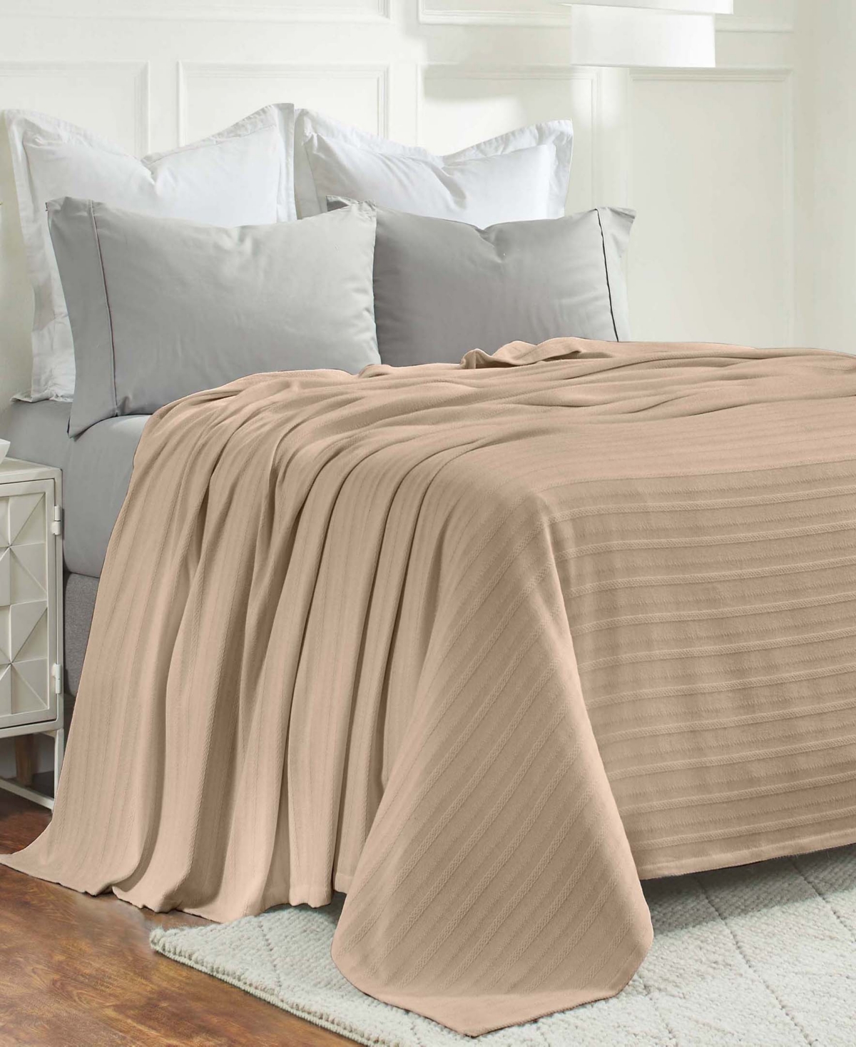 Superior Clara Cotton Textured Striped Lightweight Woven Blanket, Twin In Khaki