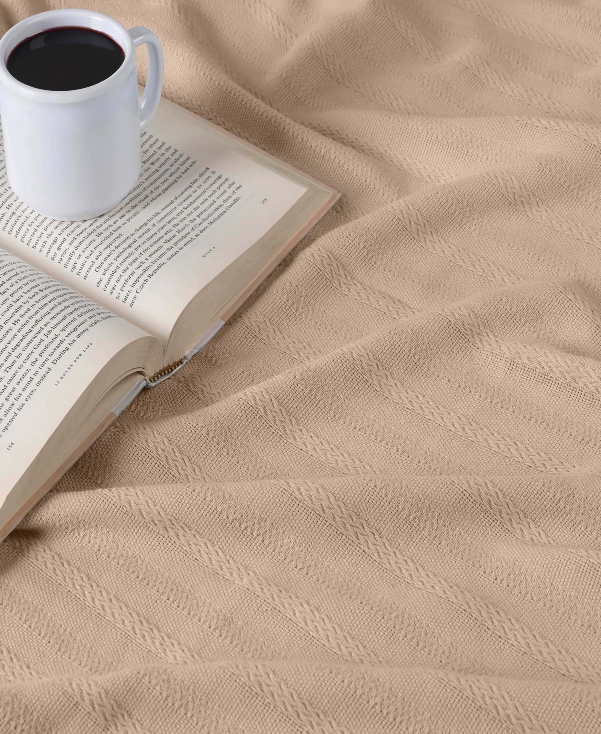 Superior Clara Cotton Textured Striped Lightweight Woven Blanket, King In Khaki