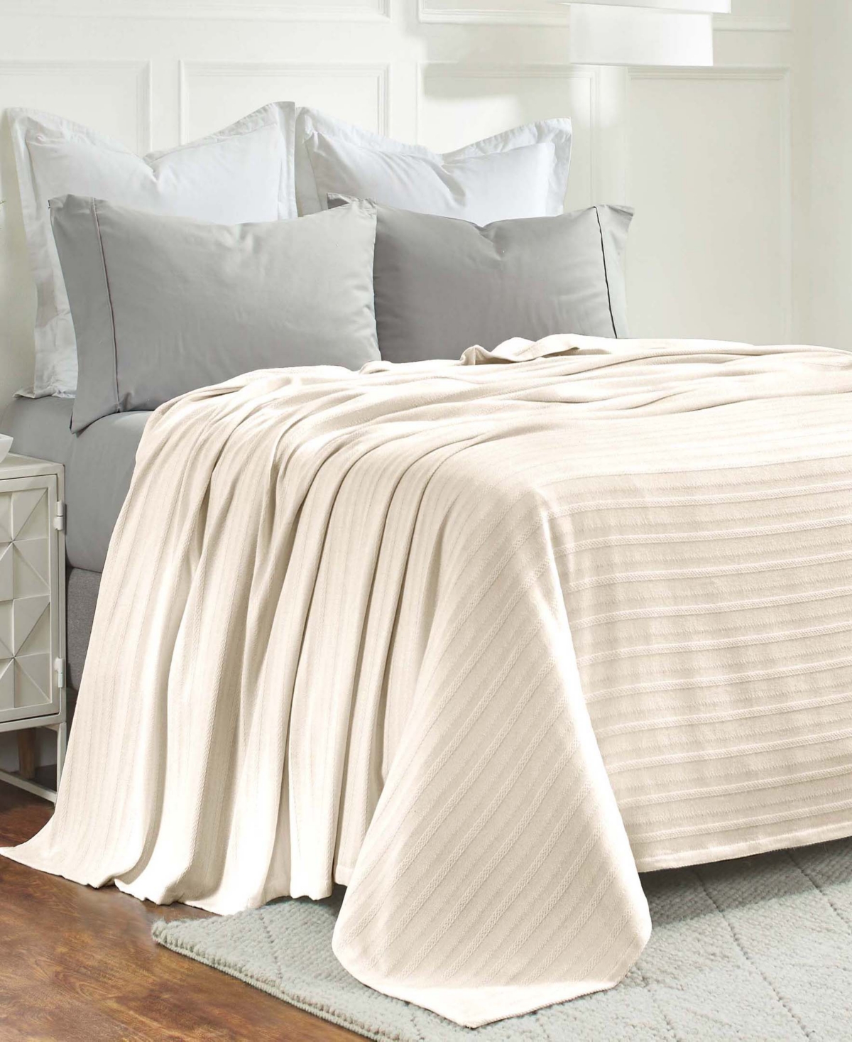Superior Clara Cotton Textured Striped Lightweight Woven Blanket, Twin In Ivory