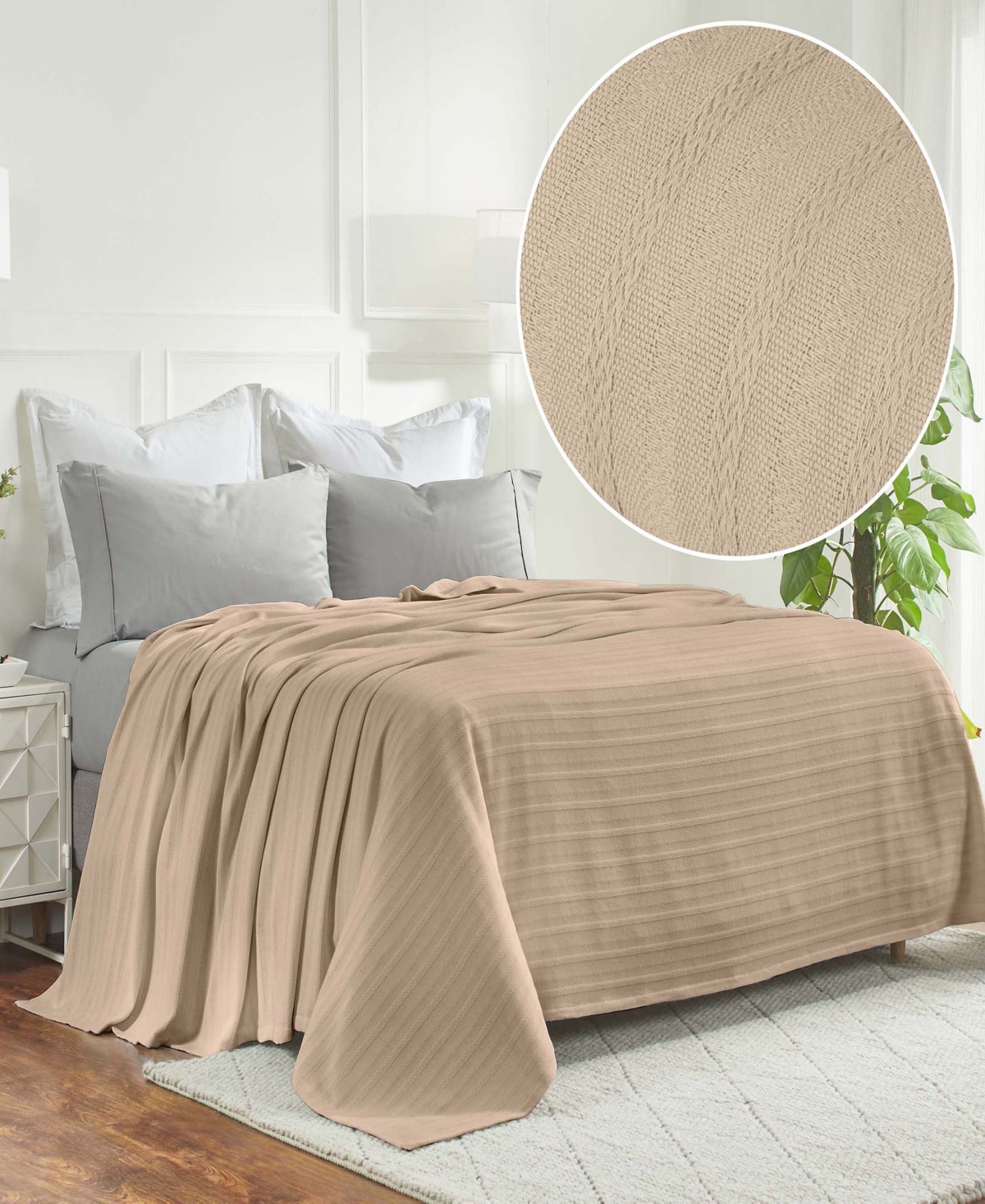 Superior Clara Cotton Textured Striped Lightweight Woven Blanket, Twin In Khaki