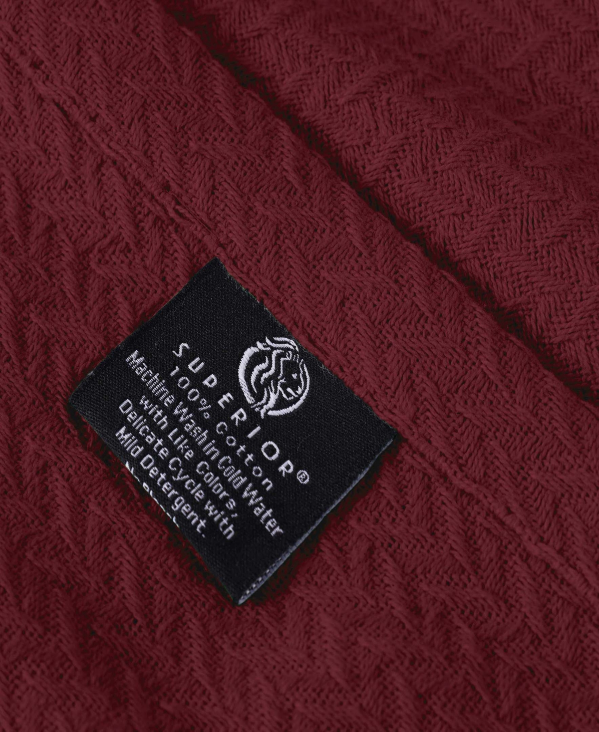 Superior Nobel Cotton Jacquard Dobby Weave Textured Chevron Lightweight Woven Blanket, California King In Burgundy