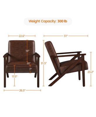 Faux Leather Armchair with Z-shaped Wood Legs
