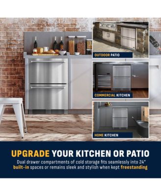 24 inch Refrigerator and Outdoor Freezer, Undercounter Refrigerator Freezer Convertible, Dual Zone Cooler with Drawer and External Controls, Soft Close Stainless Steel Fridge Drawers
