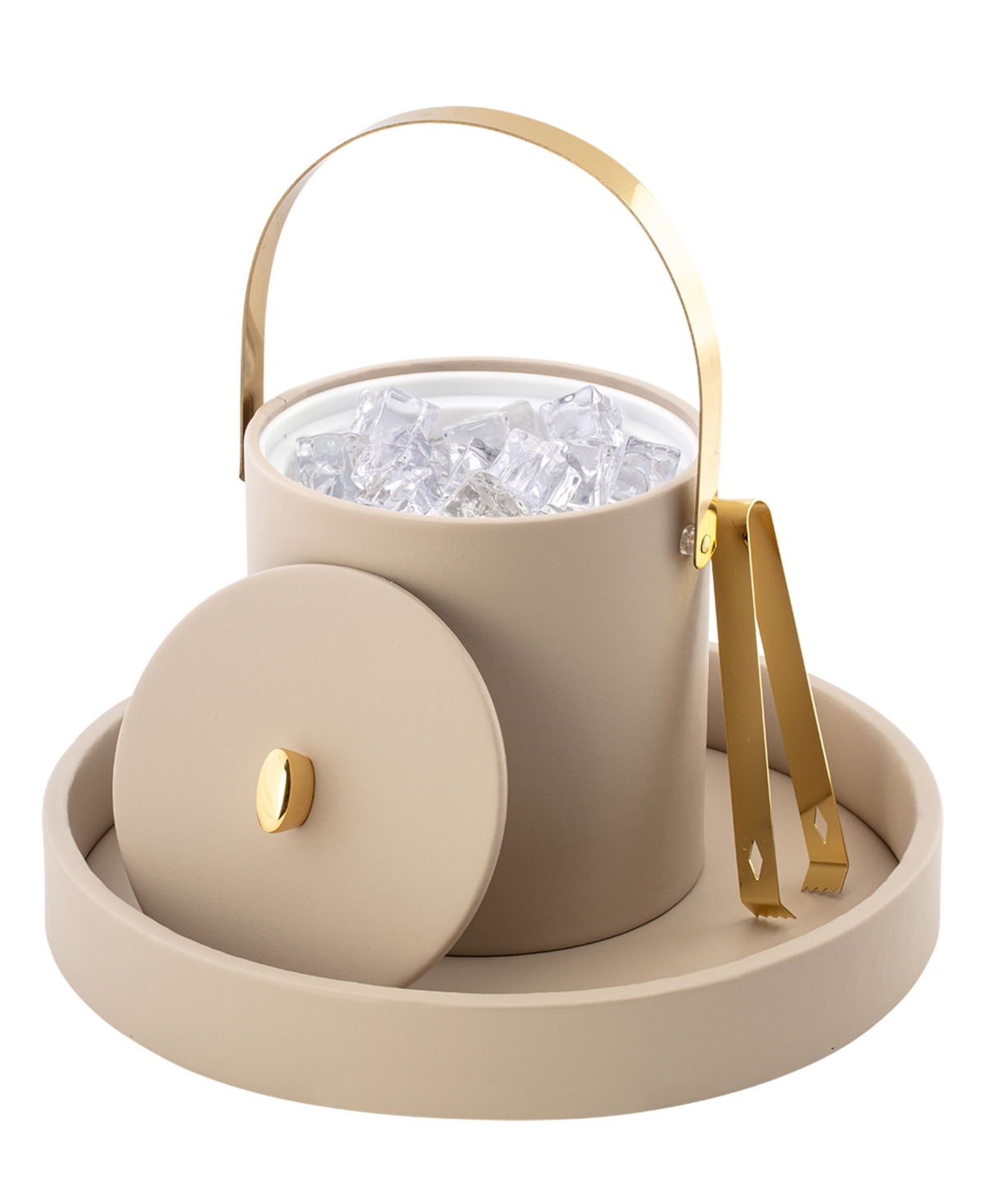 Kraftware Oxford Ice Bucket And Ice Tong, 3 Quart In Taupe