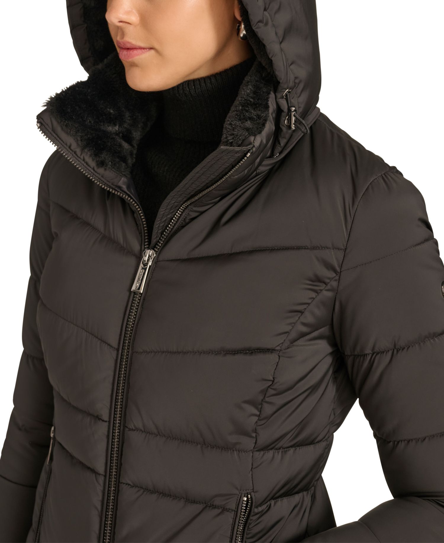 Women's Faux-Fur-Lined Hooded Puffer Coat