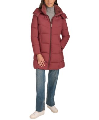 Women's Hooded Faux-Fur-Lined Midi Puffer Coat