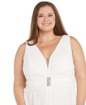 Plus Size Plunge-Neck Chiffon Jumpsuit