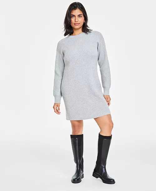 women's ribbed crewneck sweater dress, created for macy's