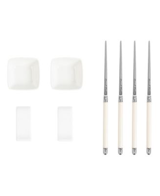French Home Chopsticks with Faux Ivory Handles, Ceramic Rests and Sauce Bowls, Set of 2 Pairs - Macy's