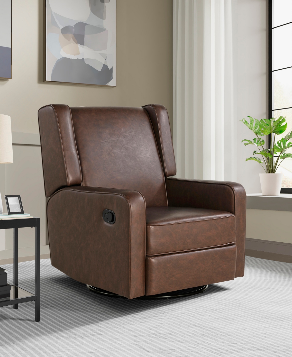 Relax A Lounger 31.8"w Leather Ellicott Swivel Rocker Recliner In Brown