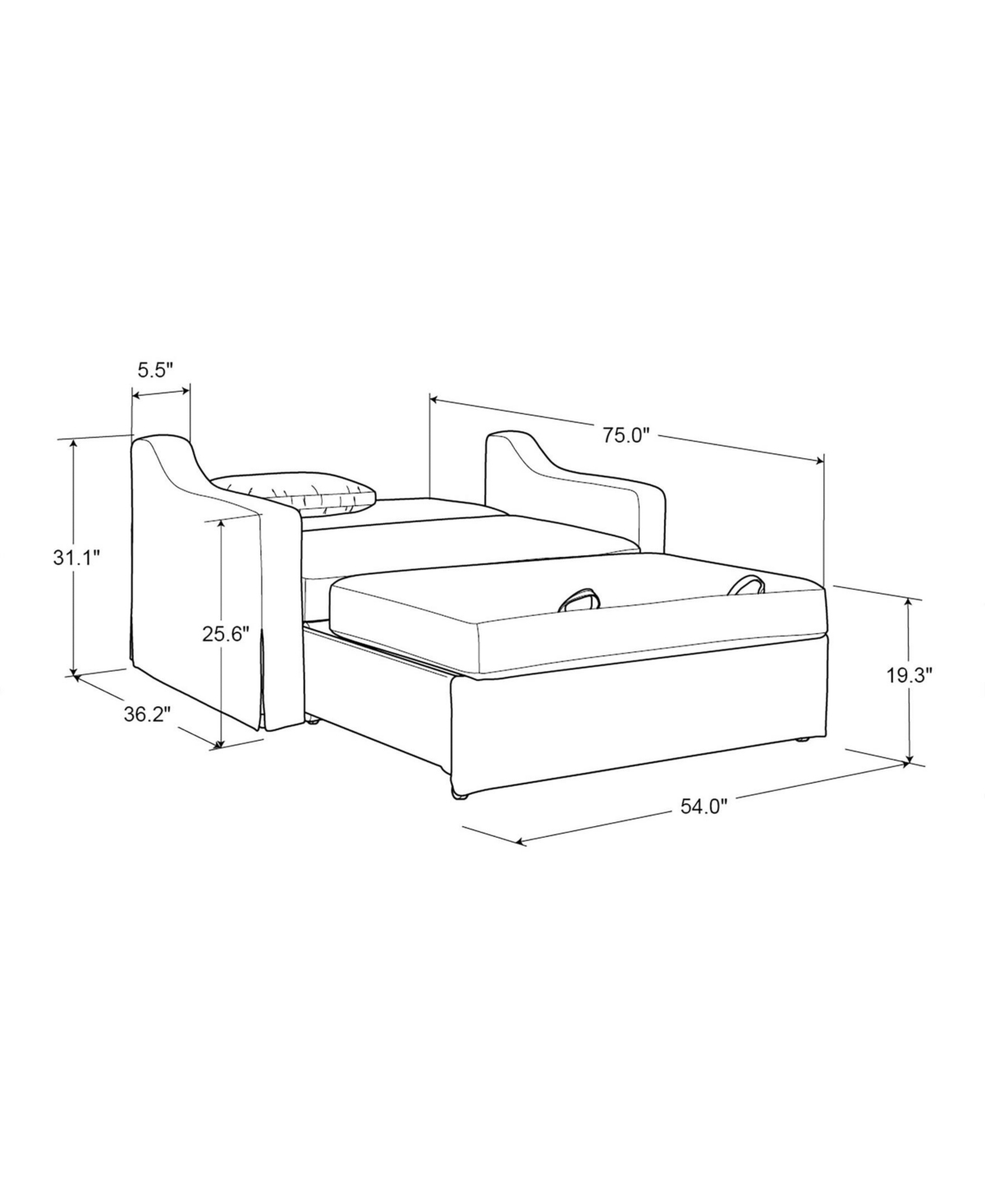 Serta 66.1"w Polyester Harley Convertible Loveseat In Flax
