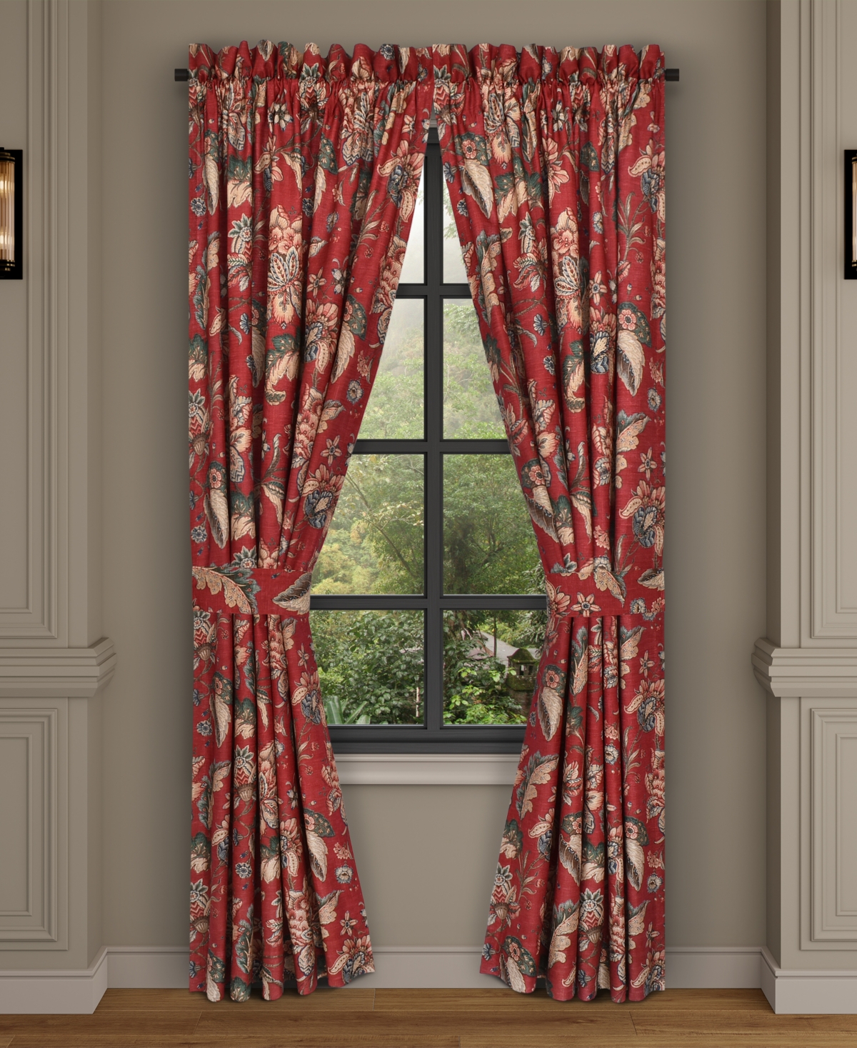 J Queen New York Enchanted Garden Window Panel Pair, 50" X 95" In Red