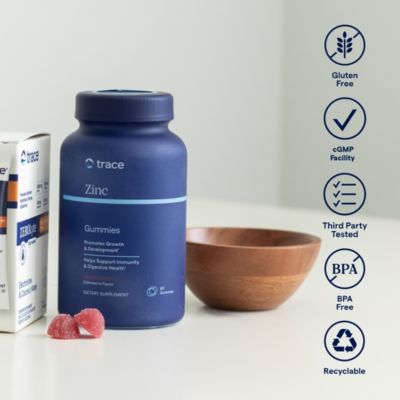 Zinc Gummies: Chewable zinc with elderberry for immune, digestion & development support. Elderberry flavor, 60 gummies (30 servings).