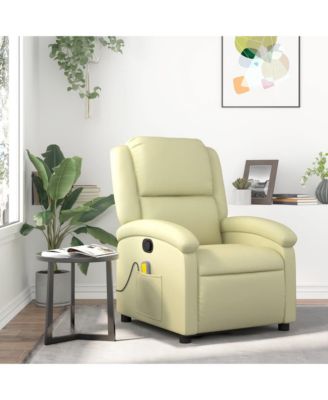 Large Massage Recliner Chair with Real Leather Upholstery, Adjustable Footrest, and Metal-Plywood Frame