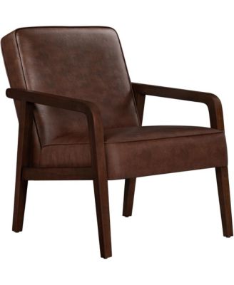 Mid-Century Faux Leather Upholstered Accent Chair Dark Brown