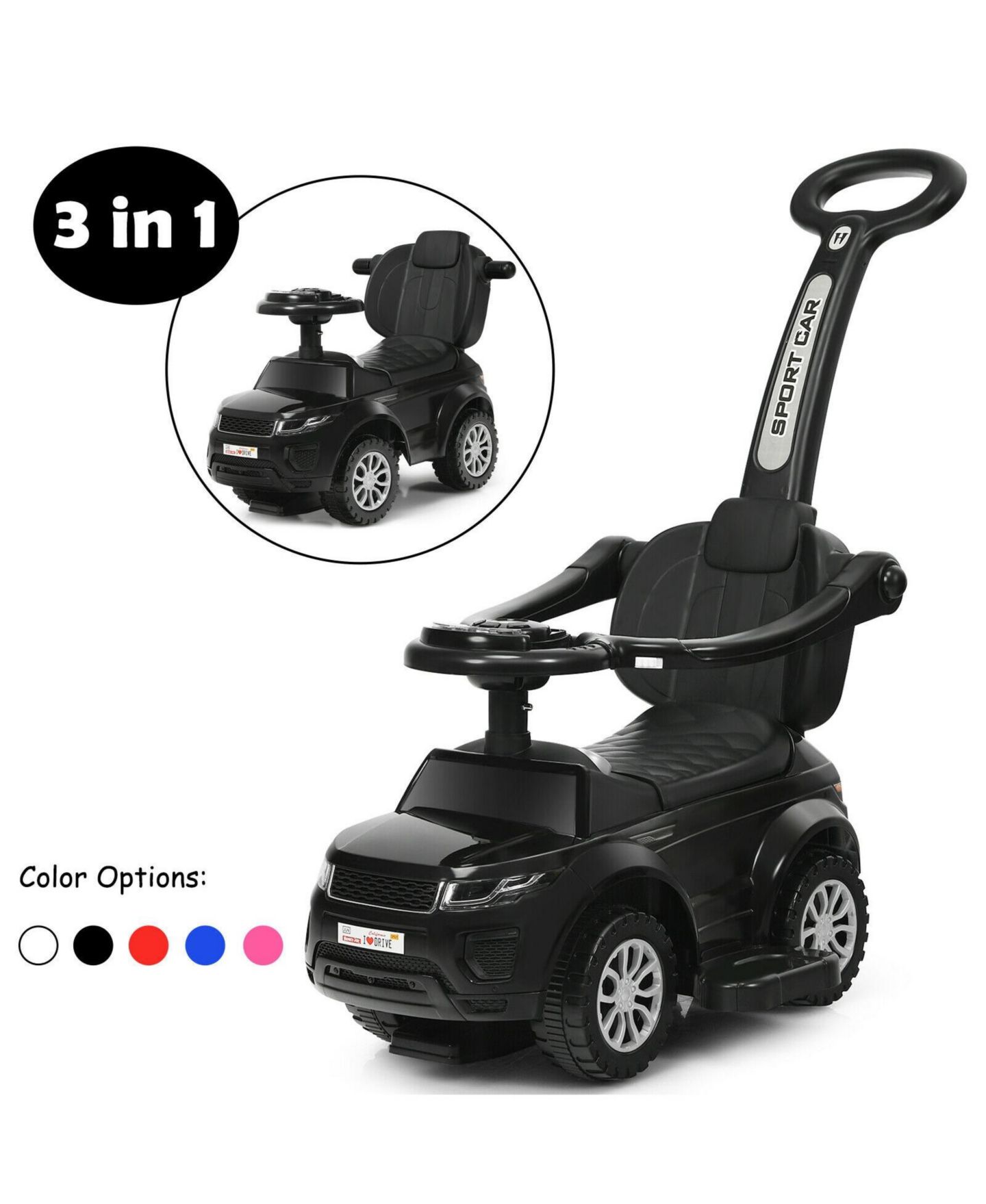 Детская игрушка SUGIFT 3-in-1 Ride-on Push Car with Music, 35"L x 17"W x 33"H, 55 lb. Capacity, Ages 1+ — фото 4