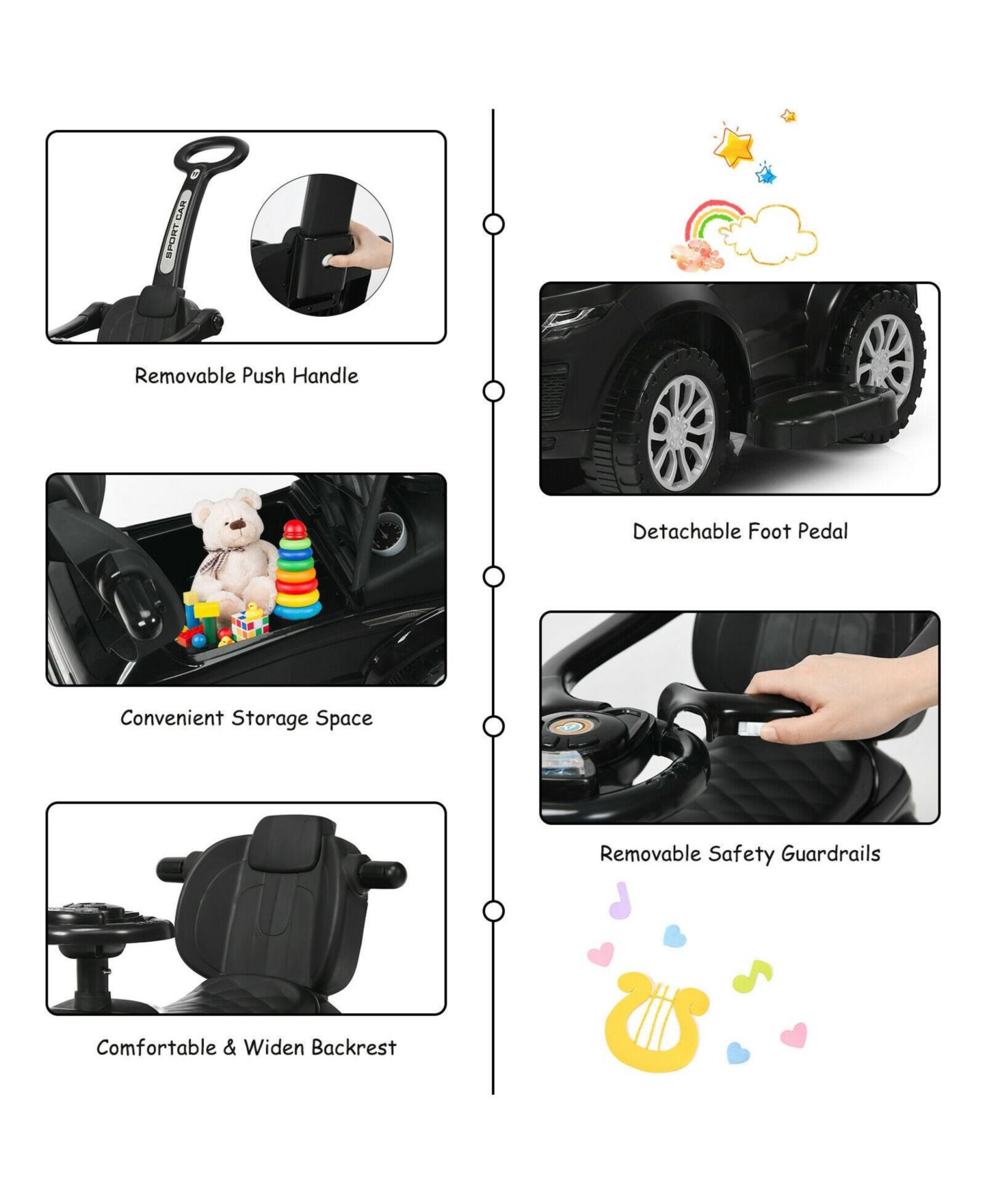 Детская игрушка SUGIFT 3-in-1 Ride-on Push Car with Music, 35"L x 17"W x 33"H, 55 lb. Capacity, Ages 1+ — фото 9