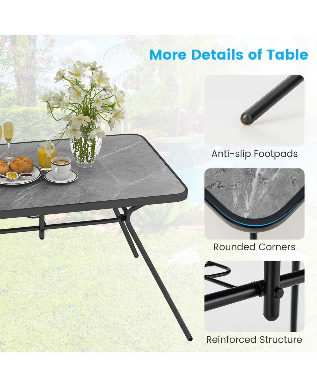 Sugift Patio Rectangle Dining Table with Umbrella Hole