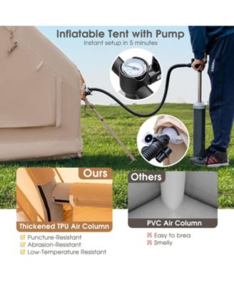 Inflatable Camping Tent 2/4/6 People Glamping Tent for Family Camping with Pump-Beige