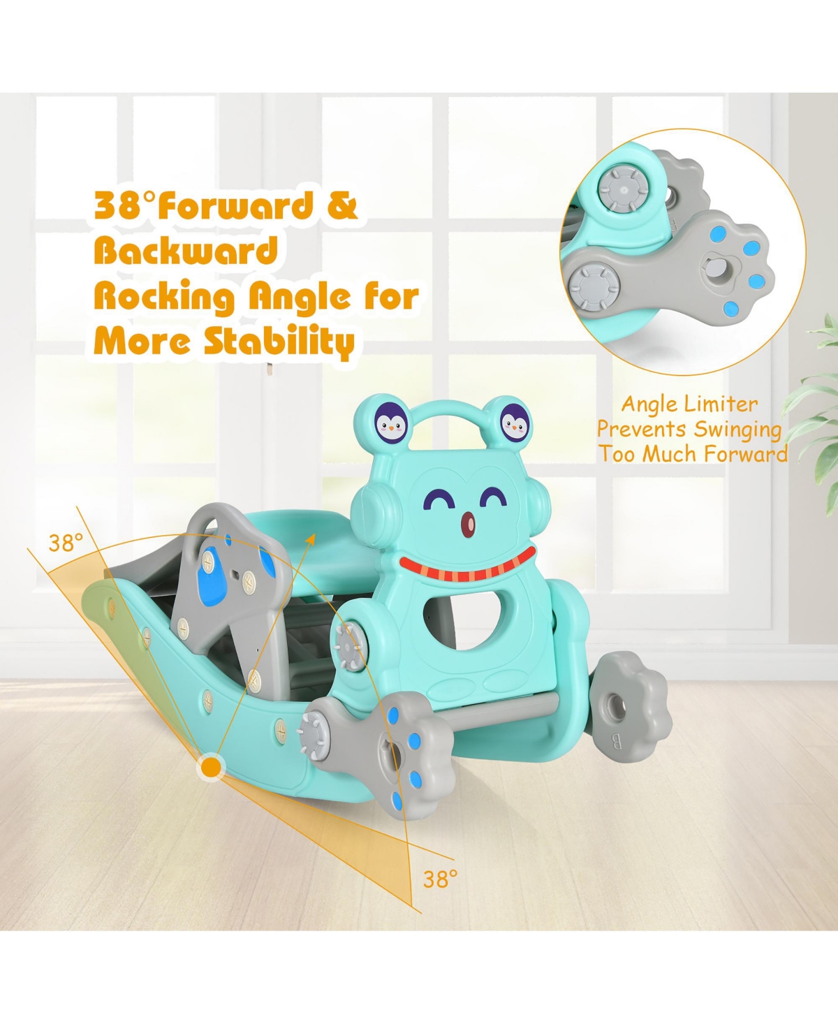 Costway 4-in-1 Rocking Horse & Slide Set Toddler Slide Toy with Basketball Hoop