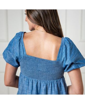 Women's Organic Ruched Bodice Chambray Dress