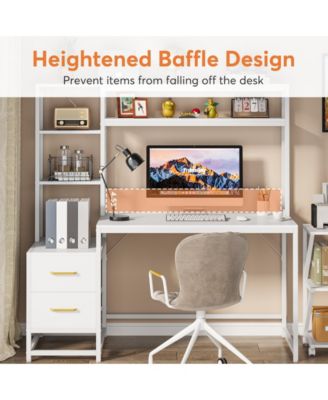 55 Inch Computer Desk with 2 Drawers and Storage Shelves, Rustic Office Desk with Hutch, Study Writing Gaming Table Laptop Workstation