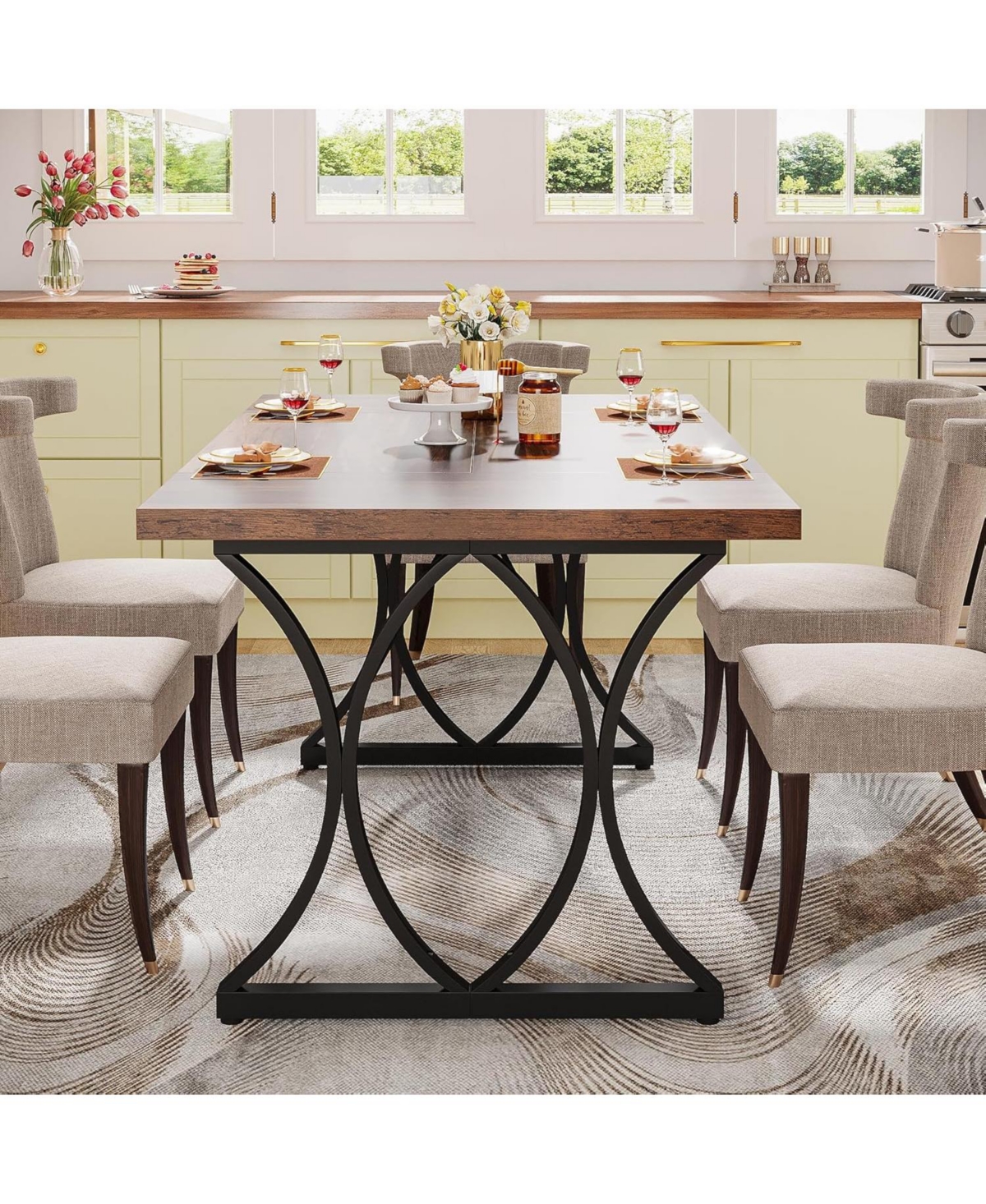 Tribesigns Modern Dining Table for 6 People, 63 x31W x 30 H Inches Rectangle Kitchen Table Dinner Table for Dinning Room&Kitchen, Living Room - Brow