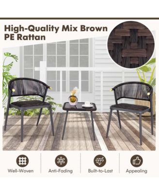 3 PCS Patio Rattan Furniture Set with Tempered Glass Tabletop Wicker Seat