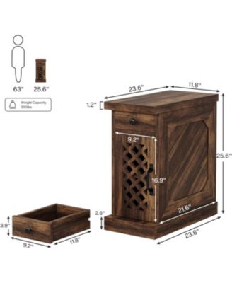 End Table Set of 2, Narrow Side Table with Drawer and Cabinet, Farmhouse Nightstand Sofa End Table for Small Space, Living Room, Bedroom, Vintage Brown