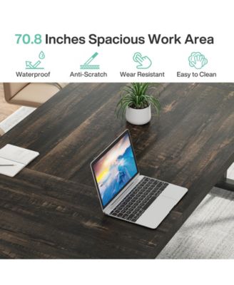 6FT Conference Table, 70.86 L x 31.49 W x 29.52 H Inches Rectangle Meeting Room Table, Rustic Wood Seminar Table Executive Desk