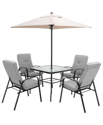 35 Inch Patio Dining Square Tempered Glass Table with Umbrella Hole