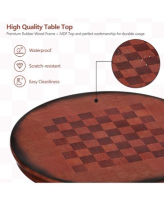 42 Inch Wooden Round Pub Pedestal Side Table with Chessboard