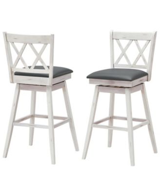 2 Pieces 29 Inch Swivel Counter Height Barstool Set with Rubber Wood Legs