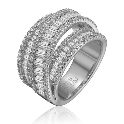 Radiant Sterling Silver Crossover Multi-Row CZ Statement Ring