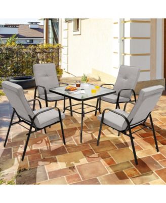 4 Patio Dining Stackable Chairs Set with High-Back Cushions
