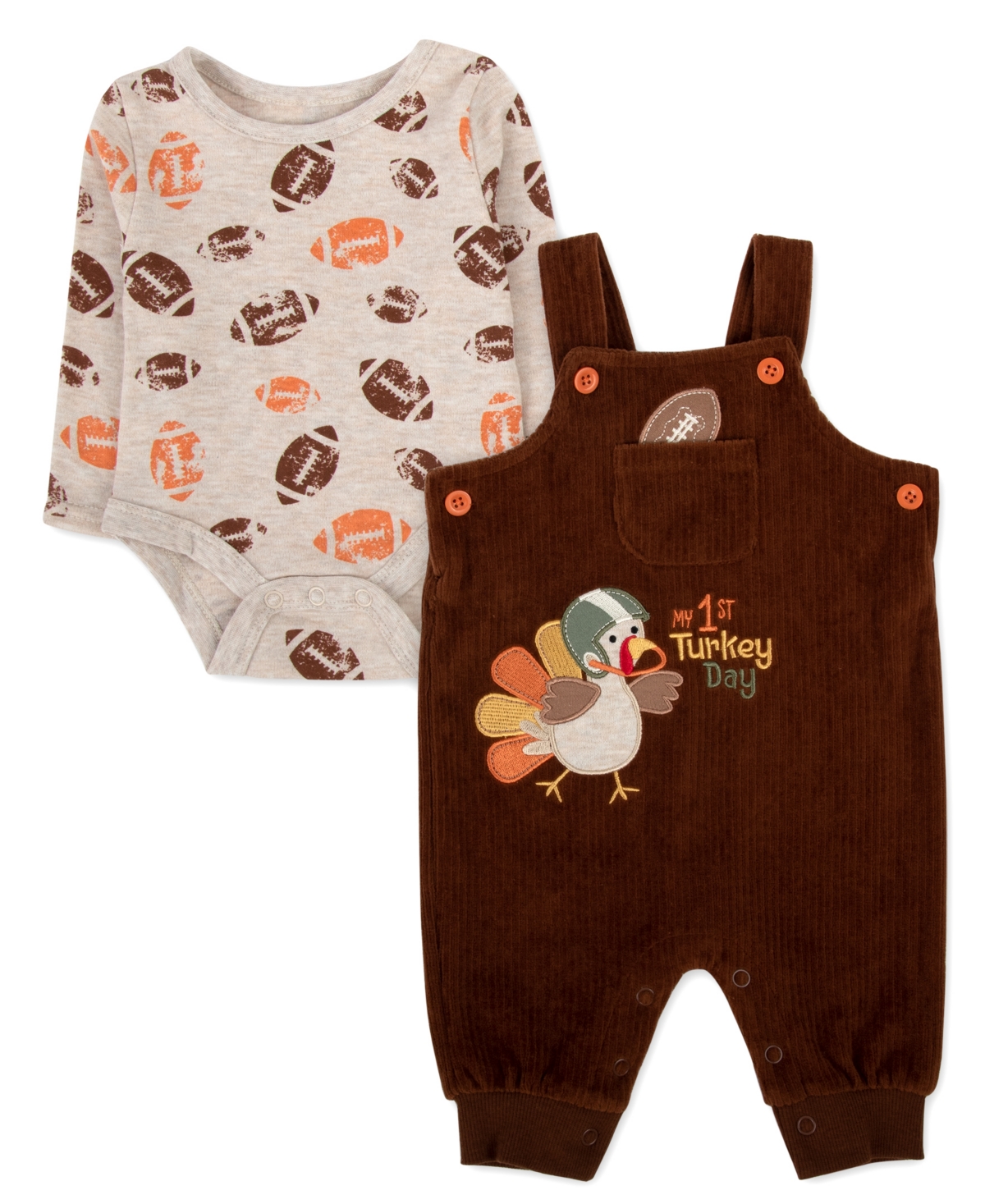 Baby Essentials Baby Boy My 1st Turkey Day Overall, 2 Piece Set In Brown
